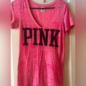 PINK Victoria's Secret Bright Pink V-Neck Tee